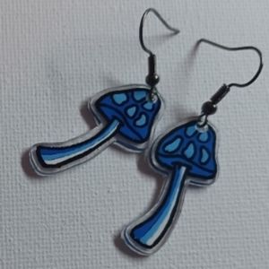 4/$60 New Trippy Blue Mushroom Pair of Earrings - Hand-Made